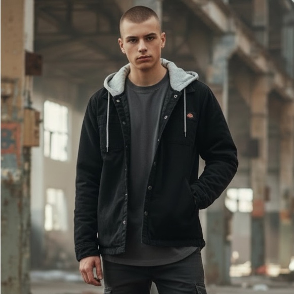 Dickies Kids Black Hooded Jacket "twill shacket"